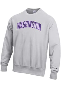 Champion Washington Huskies Mens Grey Reverse Weave Long Sleeve Crew Sweatshirt