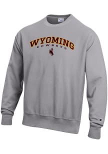 Champion Wyoming Cowboys Mens Grey Reverse Weave Long Sleeve Crew Sweatshirt
