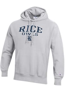Champion Rice Owls Mens Grey Reverse Weave Long Sleeve Hoodie