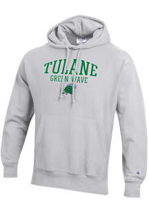 Champion Tulane Green Wave Mens Grey Reverse Weave Long Sleeve Hoodie