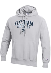 Champion UConn Huskies Mens Grey Reverse Weave Long Sleeve Hoodie