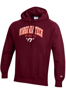 Champion Virginia Tech Hokies Mens Red Reverse Weave Long Sleeve Hoodie