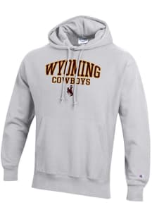 Champion Wyoming Cowboys Mens Grey Reverse Weave Long Sleeve Hoodie