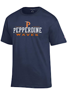 Champion Pepperdine Waves Navy Blue Jersey Short Sleeve T Shirt