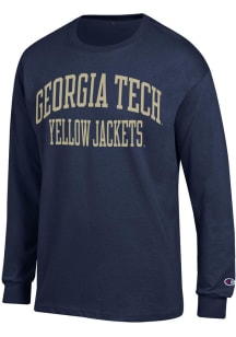 Champion GA Tech Yellow Jackets Blue Jersey Long Sleeve T Shirt