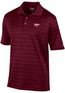 Champion Virginia Tech Hokies Mens Red Textured Solid Short Sleeve Polo