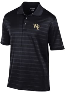 Champion Wake Forest Demon Deacons Mens Black Textured Solid Short Sleeve Polo