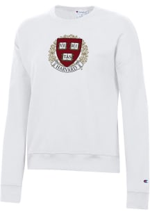 Champion Harvard Crimson Womens White Powerblend Crew Sweatshirt