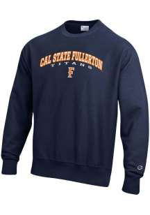 Champion Cal State Fullerton Titans Mens Blue Reverse Weave Long Sleeve Crew Sweatshirt