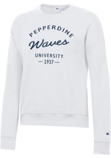 Champion Pepperdine Waves Womens White Powerblend Crew Sweatshirt