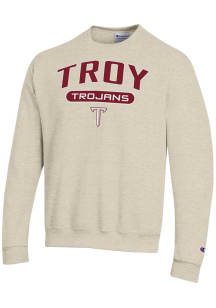 Champion Troy Trojans Mens Oatmeal Powerblend Long Sleeve Crew Sweatshirt