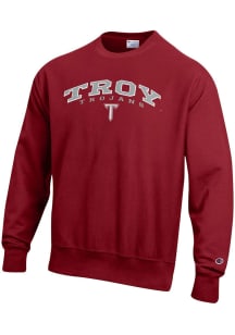 Champion Troy Trojans Mens Red Reverse Weave Long Sleeve Crew Sweatshirt