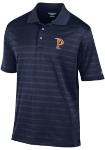 Champion Pepperdine Waves Mens Blue Textured Solid Short Sleeve Polo
