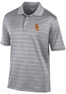 Champion USC Trojans Mens Grey Textured Solid Short Sleeve Polo