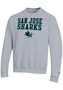 Champion San Jose Sharks Mens Grey Powerblend Long Sleeve Crew Sweatshirt