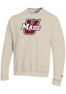 Champion Massachusetts Minutemen Mens Oatmeal Powerblend Long Sleeve Crew Sweatshirt