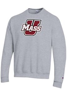 Champion Massachusetts Minutemen Mens Grey Powerblend Long Sleeve Crew Sweatshirt