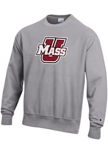 Champion Massachusetts Minutemen Mens Grey Logo Reverse Weave Long Sleeve Crew Sweatshirt