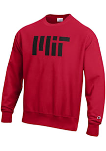 Champion MIT Engineers Mens Red Reverse Weave Long Sleeve Crew Sweatshirt