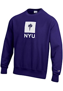 Champion NYU Violets Mens Purple Reverse Weave Long Sleeve Crew Sweatshirt