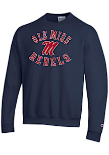 Champion Ole Miss Rebels Mens Navy Blue Powerblend Long Sleeve Crew Sweatshirt
