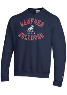 Champion Samford University Bulldogs Mens Blue Powerblend Long Sleeve Crew Sweatshirt