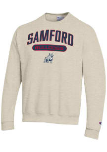 Champion Samford University Bulldogs Mens Oatmeal Powerblend Long Sleeve Crew Sweatshirt