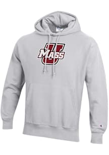 Champion Massachusetts Minutemen Mens Silver Reverse Weave Long Sleeve Hoodie