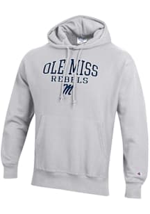 Champion Ole Miss Rebels Mens Silver Reverse Weave Long Sleeve Hoodie