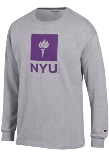 Champion NYU Violets Grey Jersey Long Sleeve T Shirt