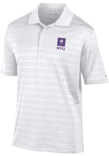 Champion NYU Violets Mens White Textured Solid Short Sleeve Polo