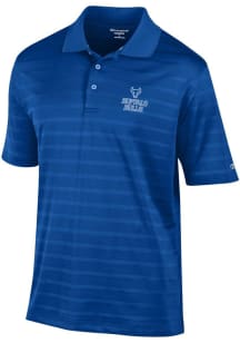 Champion Buffalo Bulls Mens Blue Textured Solid Short Sleeve Polo