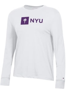 Champion NYU Violets Womens White Core LS Tee