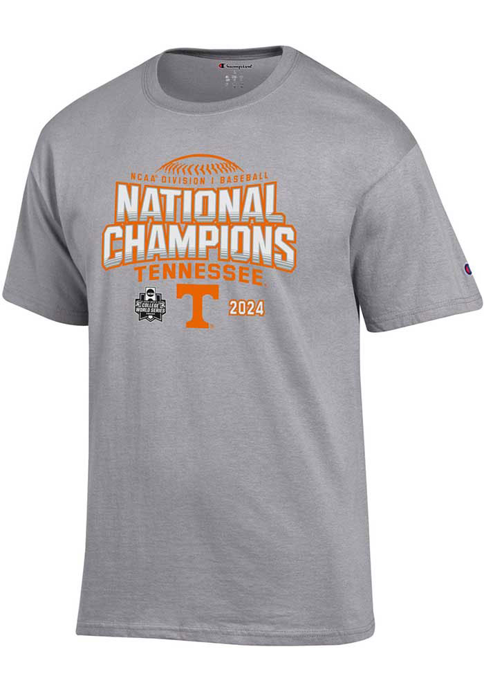 Champion Tennessee Volunteers Grey College World Series Champions 2024 Jersey Short Sleeve T Shirt