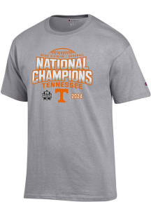 Champion Tennessee Volunteers Grey College World Series Champions 2024 Jersey Short Sleeve T Shi..