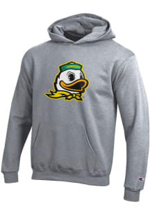 Youth Oregon Ducks Grey Champion Powerblend Long Sleeve Hooded Sweatshirt