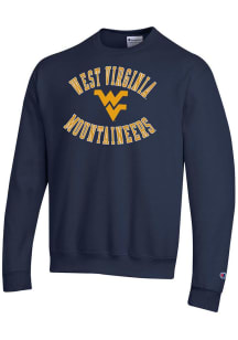 Champion West Virginia Mountaineers Mens Navy Blue Powerblend Long Sleeve Crew Sweatshirt