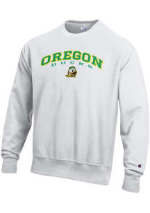 Mens Oregon Ducks White Champion Reverse Weave Crew Sweatshirt