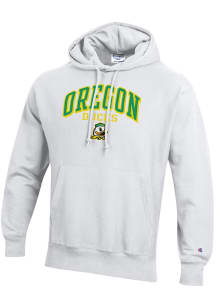 Mens Oregon Ducks White Champion Reverse Weave Hooded Sweatshirt