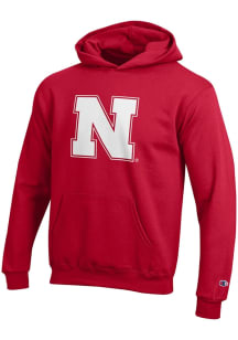 Youth Nebraska Cornhuskers Red Champion Powerblend Long Sleeve Hooded Sweatshirt