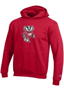 Youth Wisconsin Badgers Red Champion Powerblend Long Sleeve Hooded Sweatshirt