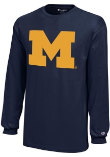 Youth Michigan Wolverines Navy Blue Champion Core Design Long Sleeve T-Shirt