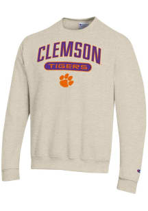 Champion Clemson Tigers Mens Oatmeal Powerblend Long Sleeve Crew Sweatshirt