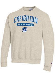Champion Creighton Bluejays Mens Oatmeal Powerblend Long Sleeve Crew Sweatshirt