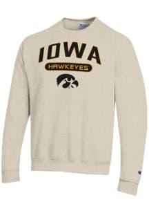 Mens Iowa Hawkeyes Oatmeal Champion Powerblend Crew Sweatshirt