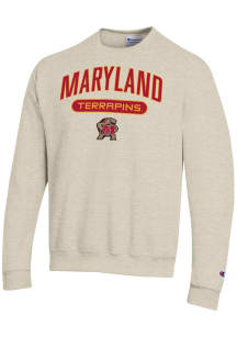 Mens Maryland Terrapins Oatmeal Champion Powerblend Crew Sweatshirt