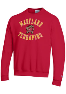 Mens Maryland Terrapins Red Champion Powerblend Crew Sweatshirt