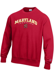 Mens Maryland Terrapins Red Champion Reverse Weave Crew Sweatshirt