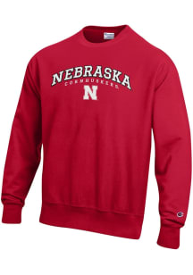 Mens Nebraska Cornhuskers Red Champion Reverse Weave Crew Sweatshirt