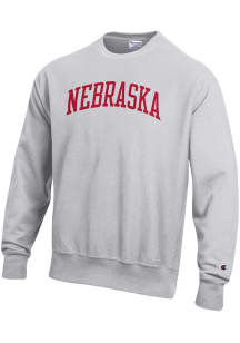 Mens Nebraska Cornhuskers Silver Champion Reverse Weave Crew Sweatshirt